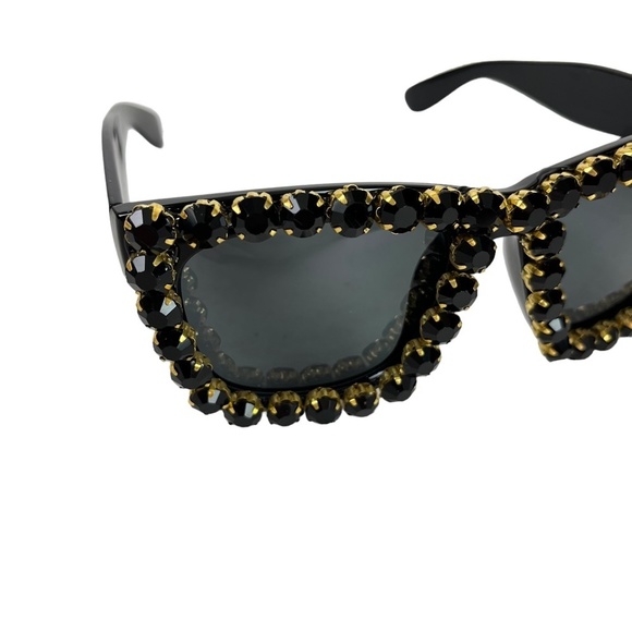 SUNGLASSES SUN GLASSES SHADES Black Rhinestone Bling Plastic Frame Gold Beach - Picture 14 of 16